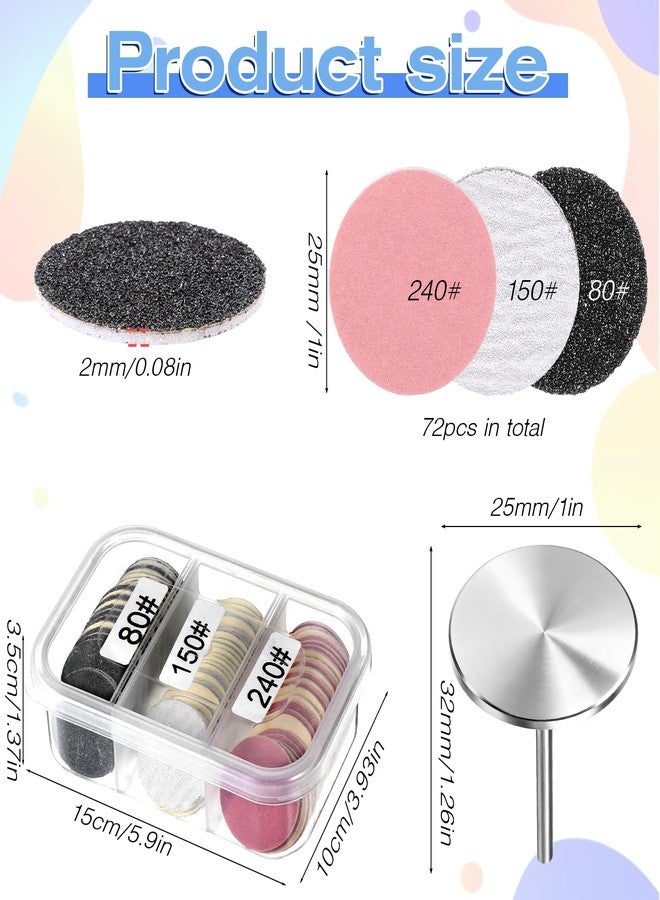 Ajcotahm 72 Pcs Sanding Paper Discs with Metal Nail Drill Bit, 25mm Foot File Replacement Sandpaper Disk Manicure Pedicure Tools for Dead Skin Foot Callus Remover or Polishing Craft (#80#150#240 Grit) - Image 2